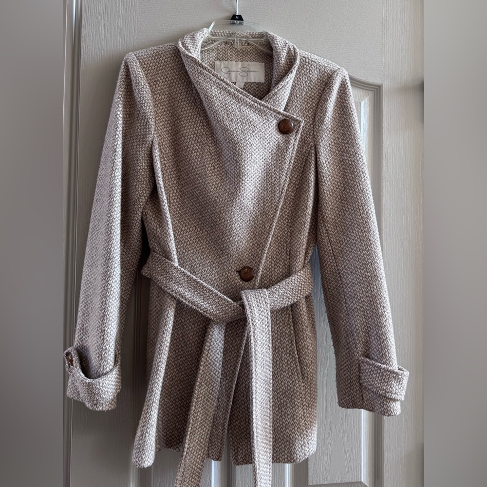Jessica Simpson Belted Wrap Peacoat Textured Knit Size Medium